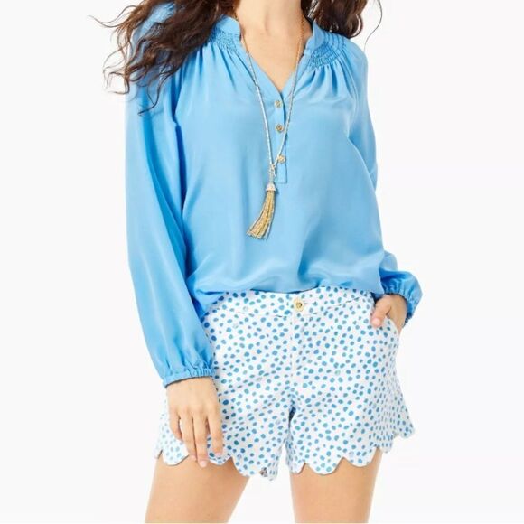 Lilly Pulitzer Silk Blue Long Sleeve Elsa Top - Picture 1 of 9